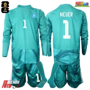 Alemania Manuel Neuer #1 Portero Primera Equipación Niños Mundial 2026 Manga Larga (+ Pantalones cortos)